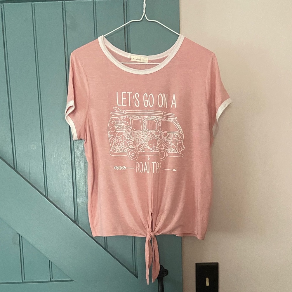 4/$15 Atticute Road Trip Pink Tie Front Top - Picture 8 of 12